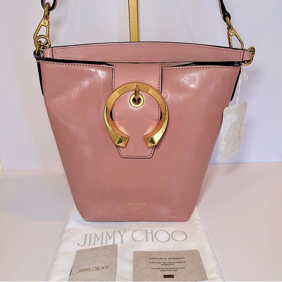 Jimmy Choo Handbags - Jimmy Choo Madeline Blush Pink Calf Leather Bucket Bag W Crossbody & Gold Accent